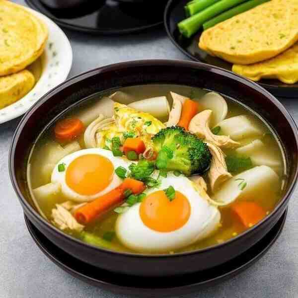 Куриный суп с омлетом и овощами